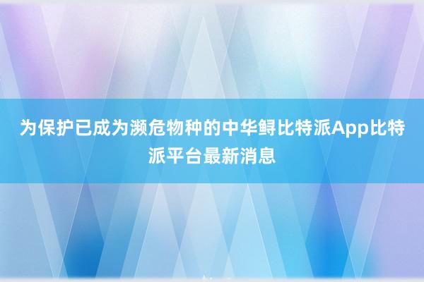 为保护已成为濒危物种的中华鲟比特派App比特派平台最新消息