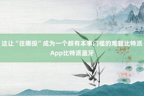 这让“往哪投”成为一个颇有本事门槛的难题比特派App比特派蓝牙