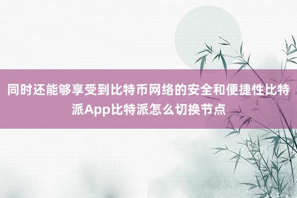 同时还能够享受到比特币网络的安全和便捷性比特派App比特派怎么切换节点