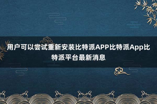 用户可以尝试重新安装比特派APP比特派App比特派平台最新消息