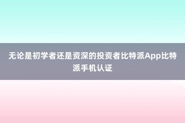 无论是初学者还是资深的投资者比特派App比特派手机认证