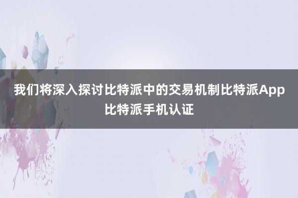 我们将深入探讨比特派中的交易机制比特派App比特派手机认证