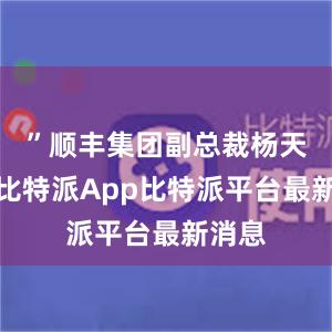 ”顺丰集团副总裁杨天平说比特派App比特派平台最新消息